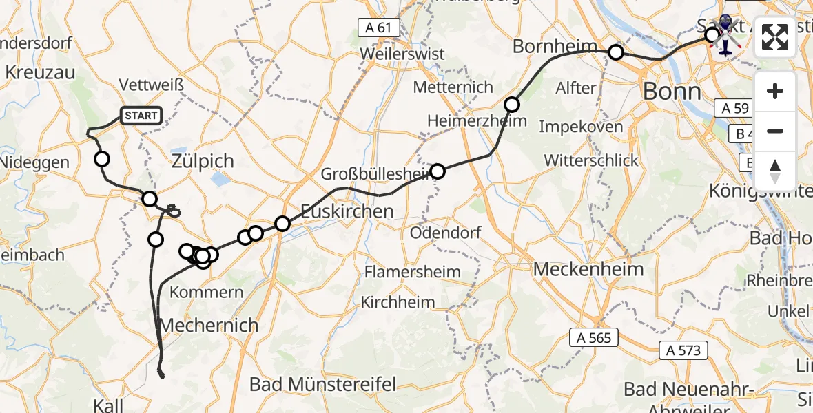 Flugroute Polizeihubschrauber Vettweiß - Sankt Augustin, 11 Mai 2026, 08:39