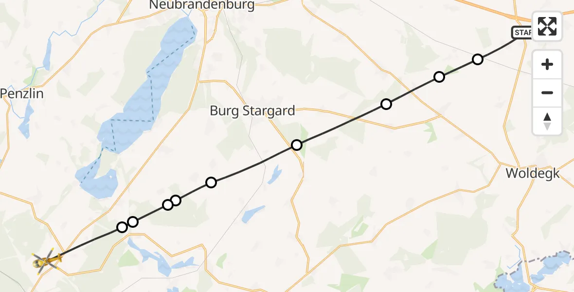 Flugroute Rettungshubschrauber Groß Miltzow - Blumenholz, 11 Mai 2026, 08:45