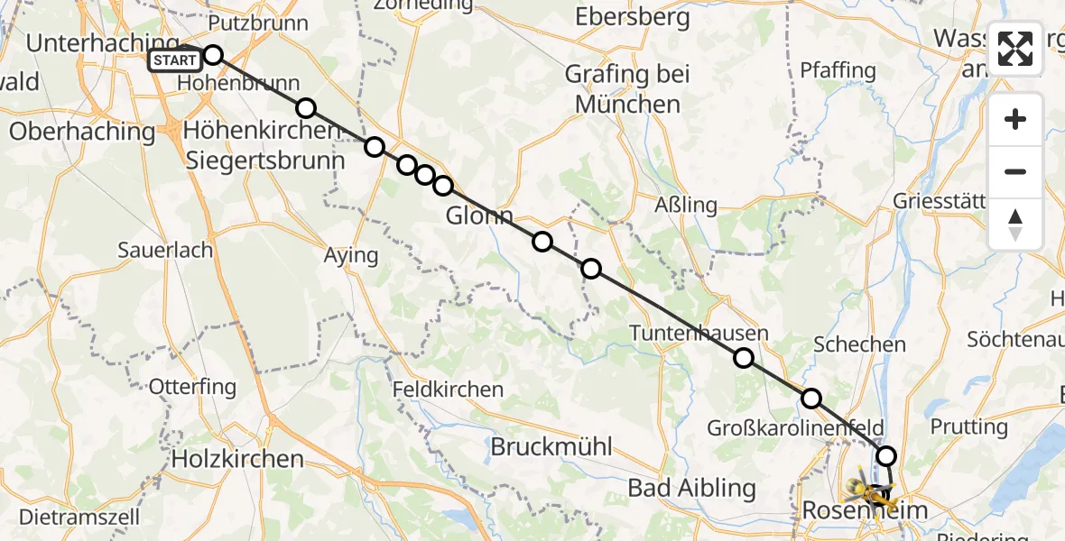 Flugroute Rettungshubschrauber Ottobrunn - RoMed Hospital Rosenheim, 11 Mai 2026, 08:53