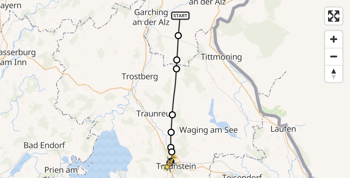 Flugroute Rettungshubschrauber Halsbach - Traunstein Hospital, 11 Mai 2026, 08:59
