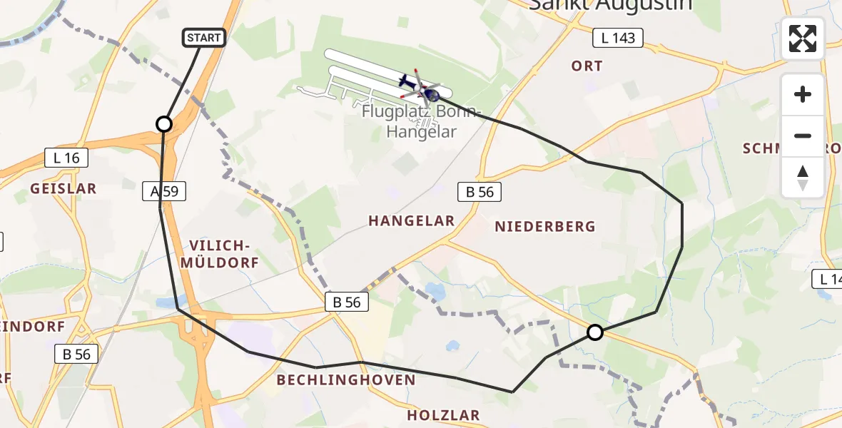 Flugroute Polizeihubschrauber Sankt Augustin - Bonn-Hangelar Flugplatz, 11 Mai 2026, 09:01