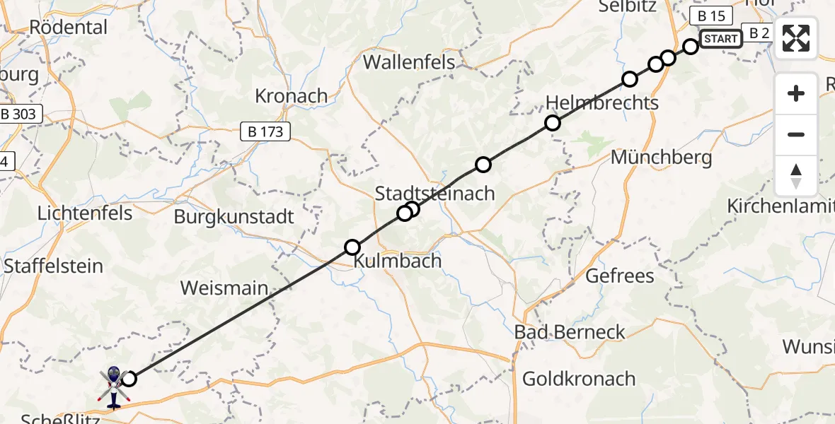 Flugroute Polizeihubschrauber Hof-Plauen Flughafen - Scheßlitz, 11 Mai 2026, 09:02