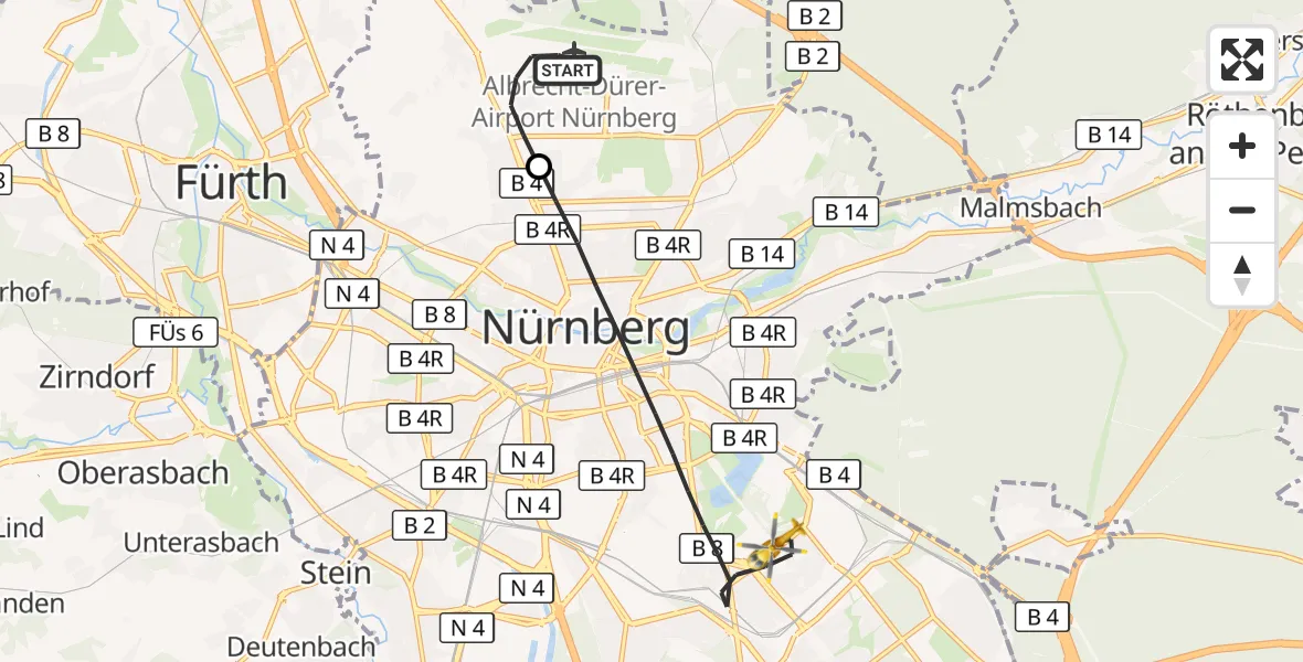 Flugroute Ambulanzhubschrauber Flughafen Nuremberg - Nürnberg, 11 Mai 2026, 09:09