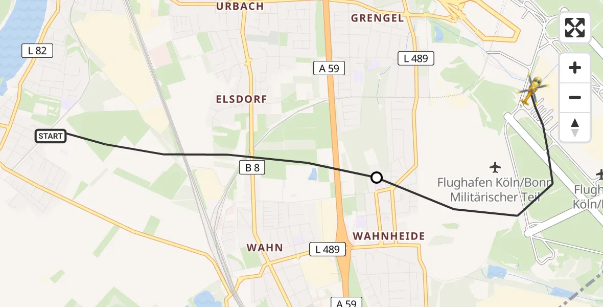 Flugroute Rettungshubschrauber Köln - Köln Bonn Flughafen, 11 Mai 2026, 09:09