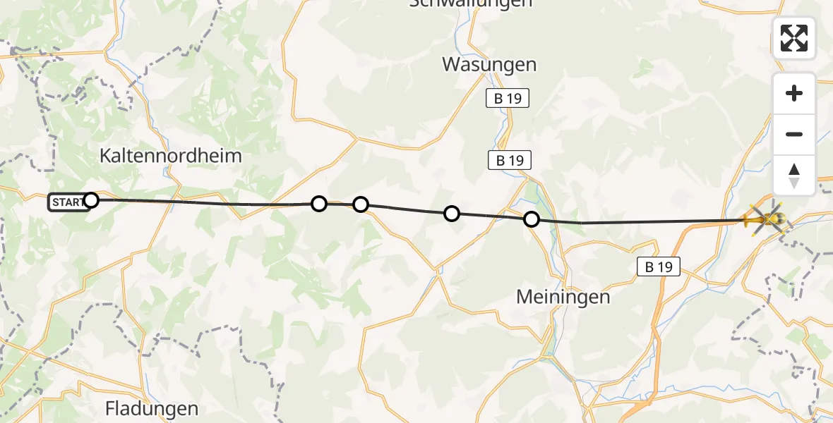Flugroute Rettungshubschrauber Weidberg-Kaltenwestheim Ultraleichtflugplatz - Dillstädt, 11 Mai 2026, 09:19