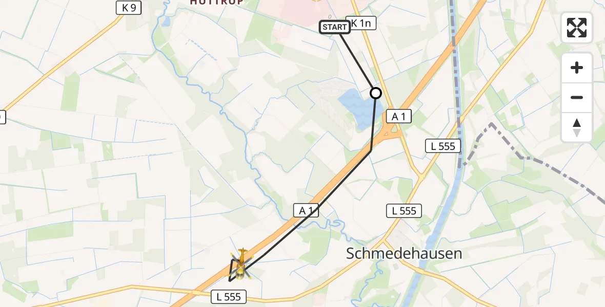 Flugroute Ambulanzhubschrauber Christoph  Westfalen-ADAC - Greven, 11 Mai 2026, 09:22
