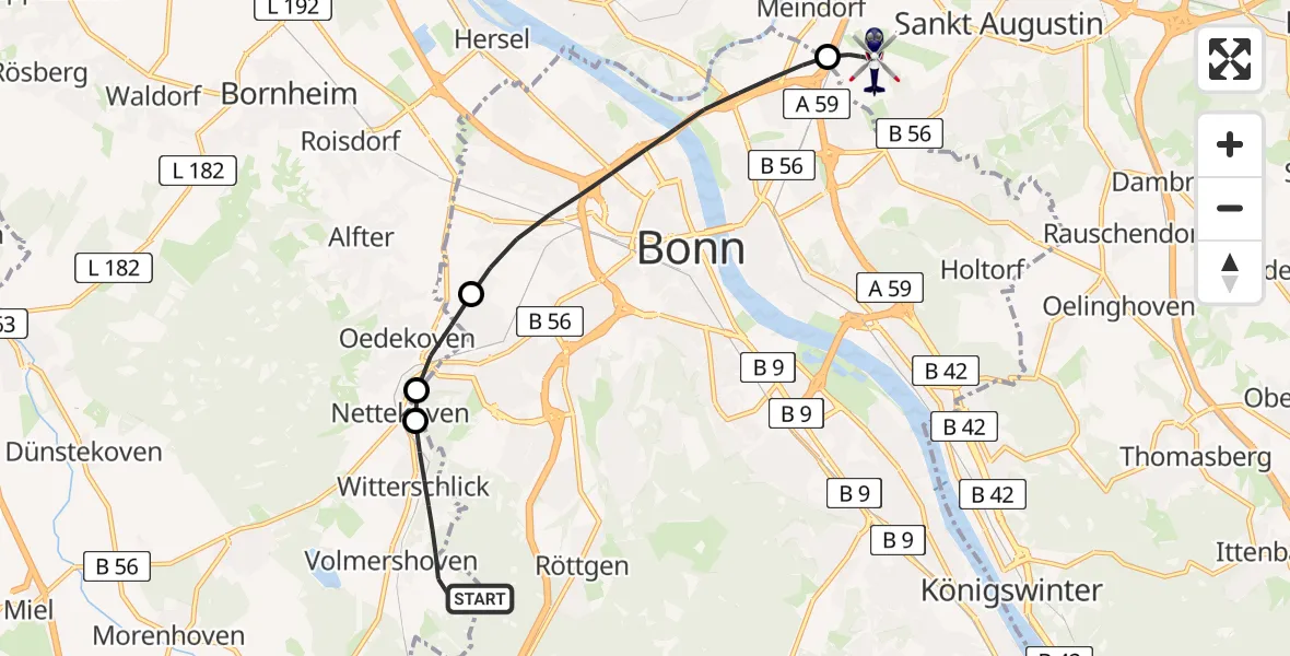 Flugroute Polizeihubschrauber Alfter - Sankt Augustin, 11 Mai 2026, 09:23