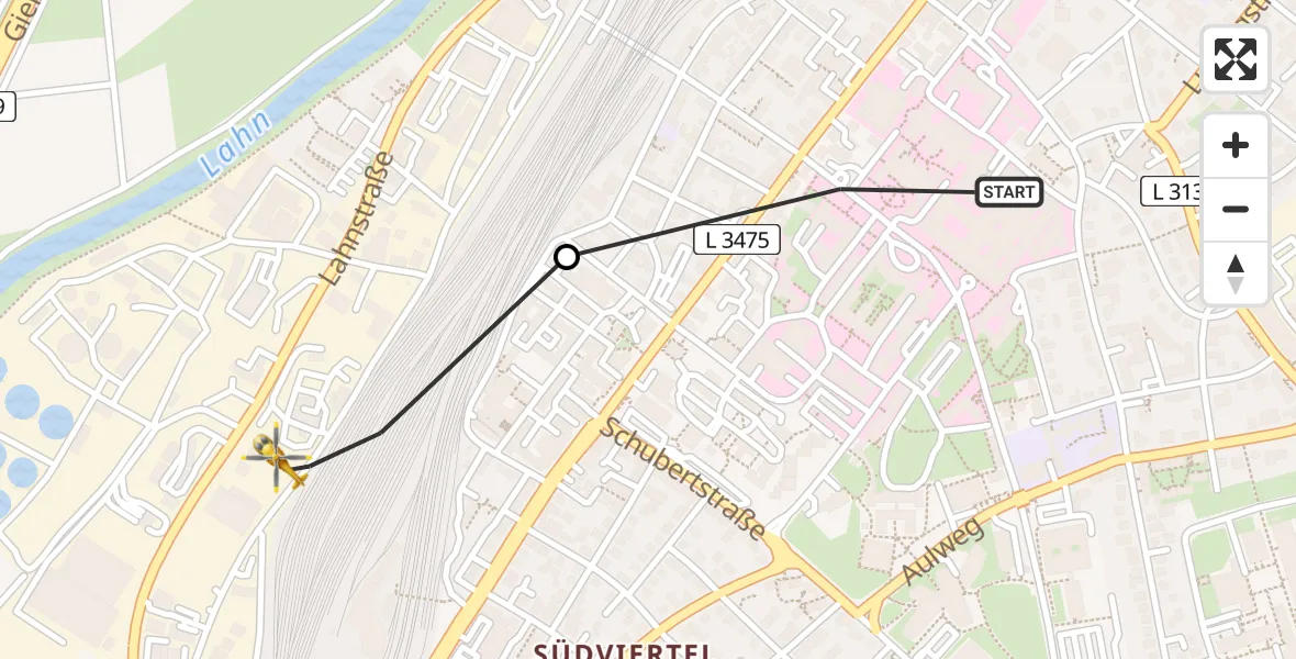 Flugroute Rettungshubschrauber Gießen University Hospital - Gießen, 11 Mai 2026, 09:29