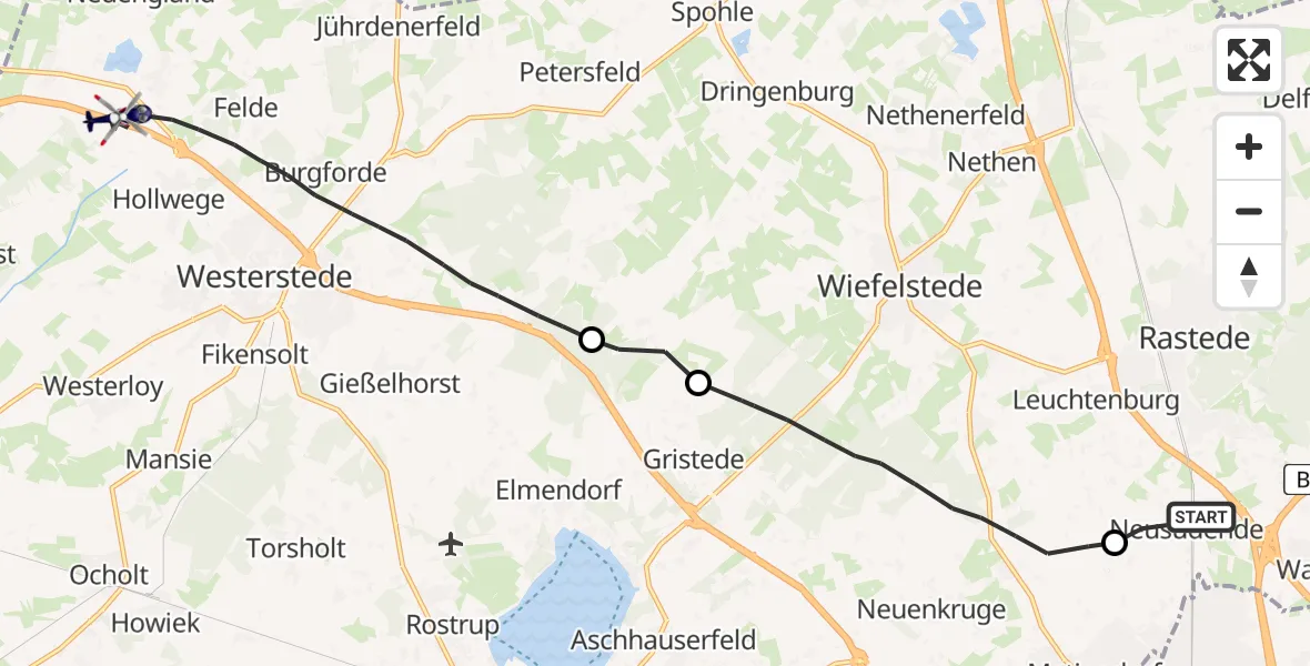 Flugroute Polizeihubschrauber Rastede - Westerstede, 11 Mai 2026, 09:37