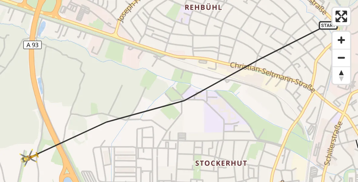 Flugroute Rettungshubschrauber Weiden i.d.OPf. - Weiden i.d.OPf., 11 Mai 2026, 09:40