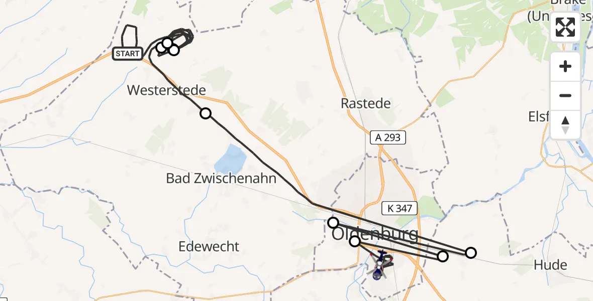 Flugroute Polizeihubschrauber Westerstede - Oldenburg (Oldb), 11 Mai 2026, 09:50