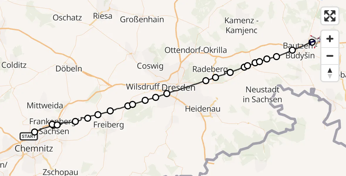 Flugroute Polizeihubschrauber Chemnitz - Malschwitz, 11 Mai 2026, 10:02