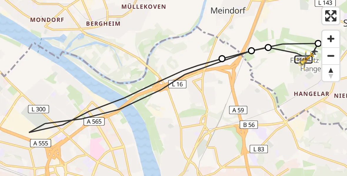 Flugroute Rettungshubschrauber Bonn-Hangelar Flugplatz - Bonn-Hangelar Flugplatz, 11 Mai 2026, 10:07