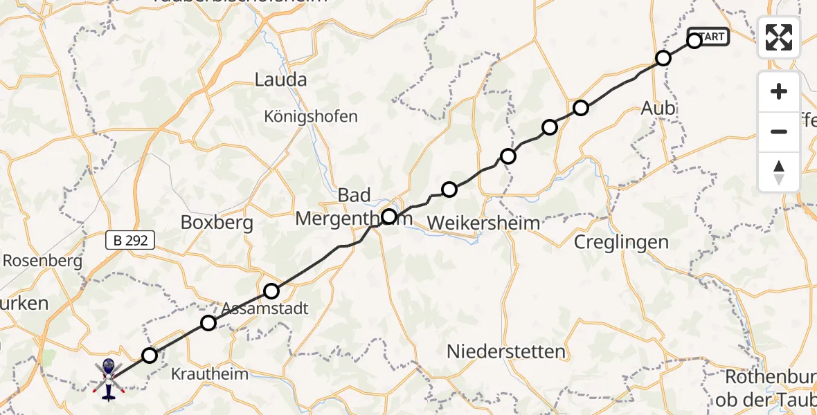 Flugroute Polizeihubschrauber Oberickelsheim - Ravenstein, 11 Mai 2026, 10:08