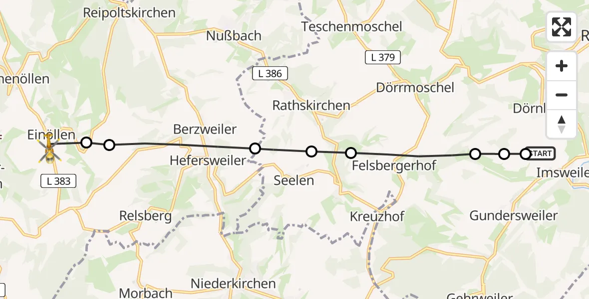 Flugroute Rettungshubschrauber Imsweiler UL - Einöllen, 11 Mai 2026, 10:08