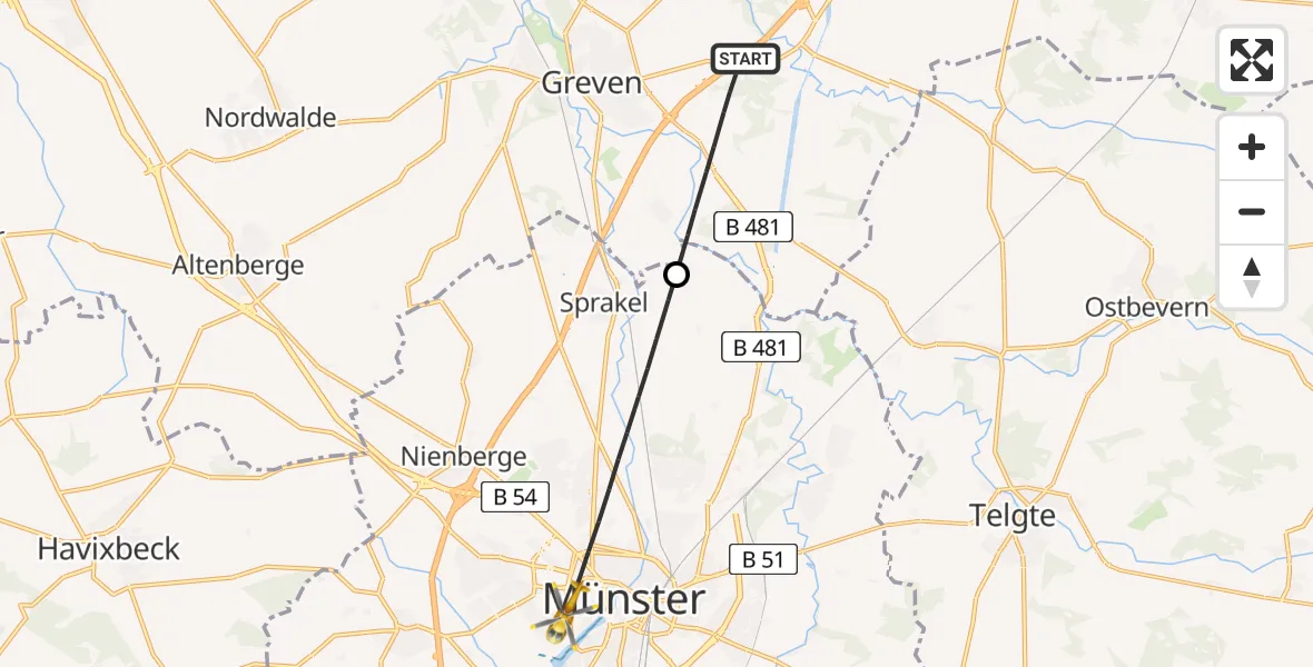 Flugroute Ambulanzhubschrauber Greven - Münster, 11 Mai 2026, 10:10