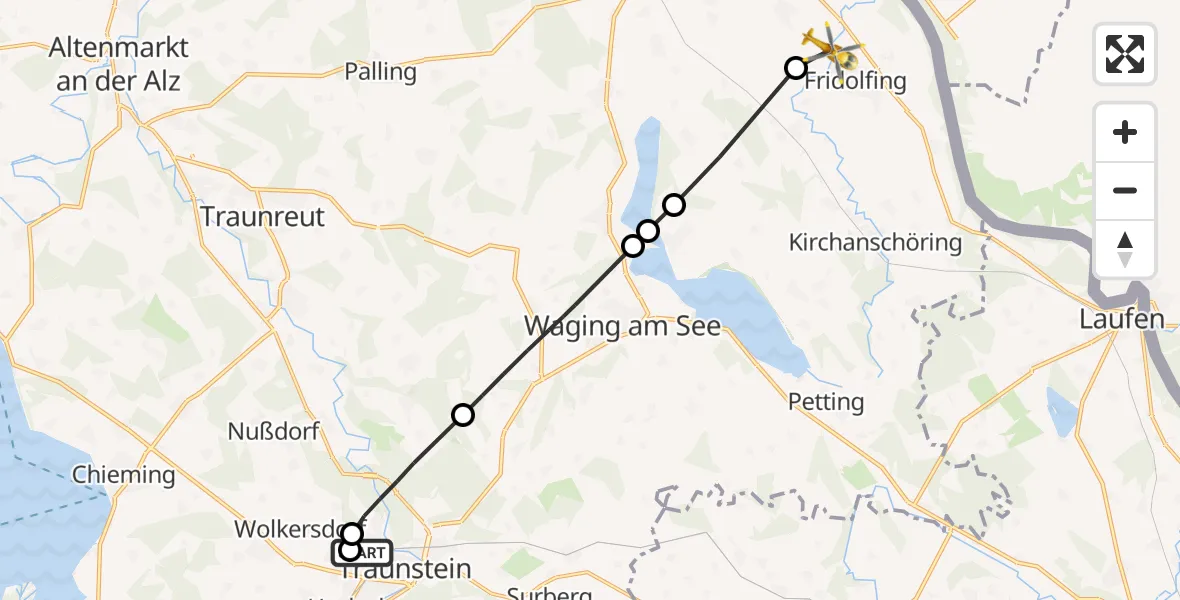Flugroute Rettungshubschrauber Traunstein Hospital - Fridolfing, 11 Mai 2026, 10:22