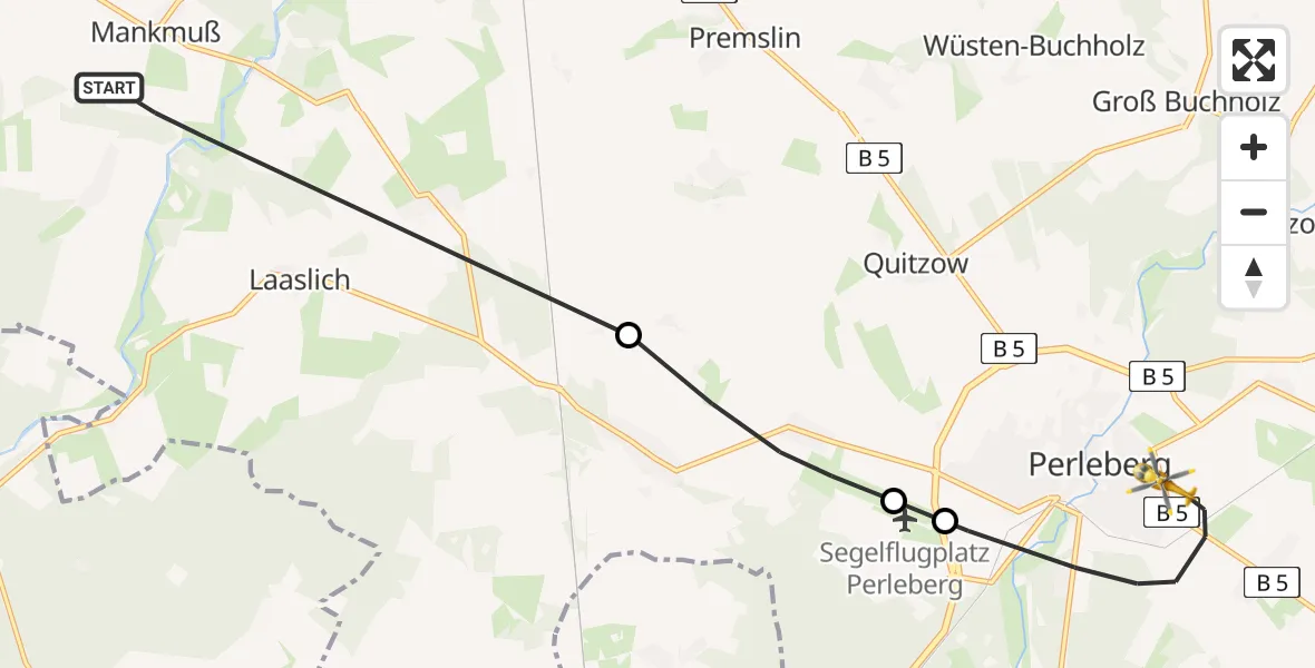 Flugroute Rettungshubschrauber Karstädt - Perleberg, 11 Mai 2026, 10:26