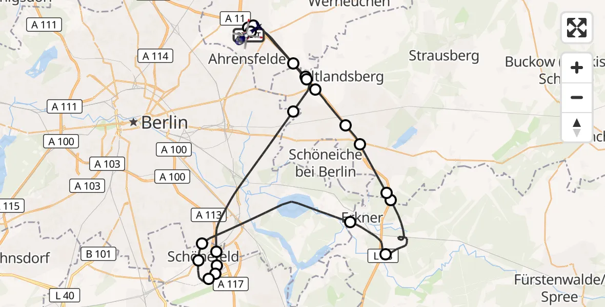 Flugroute Polizeihubschrauber Ahrensfelde Hubschrauberlandeplatz - Ahrensfelde Hubschrauberlandeplatz, 11 Mai 2026, 10:27