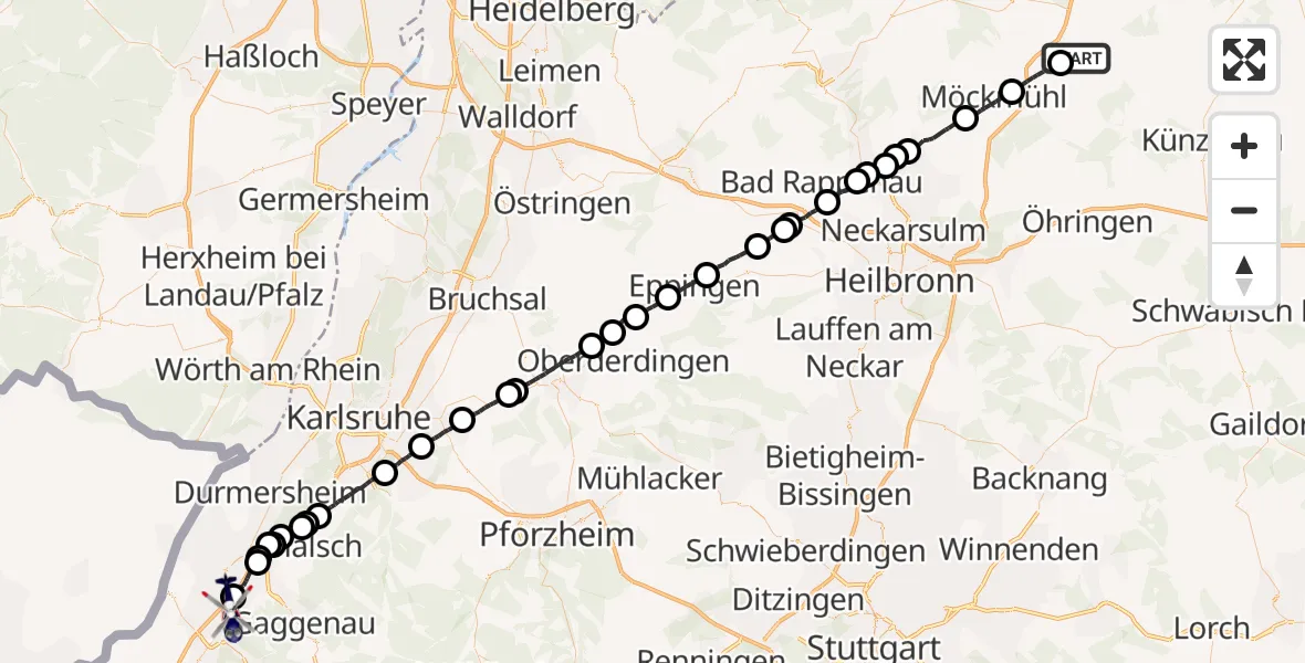 Flugroute Polizeihubschrauber Schöntal - Baden-Baden, 11 Mai 2026, 10:27