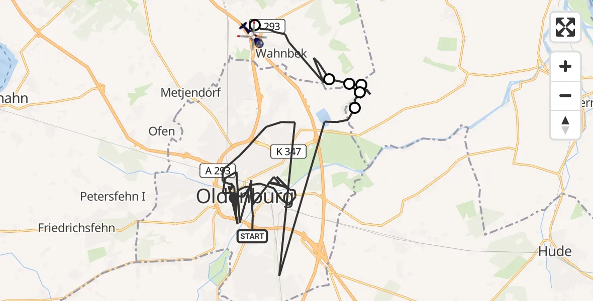 Flugroute Polizeihubschrauber Oldenburg (Oldb) - Oldenburg Police Hubschrauberlandeplatz, 11 Mai 2026, 10:43