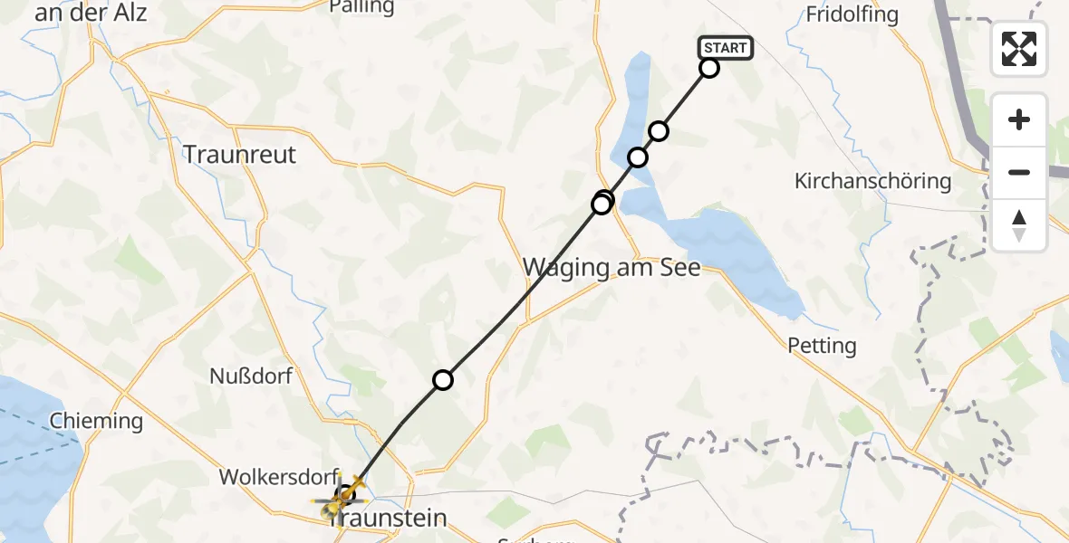 Flugroute Rettungshubschrauber Tittmoning - Traunstein Hospital, 11 Mai 2026, 10:54