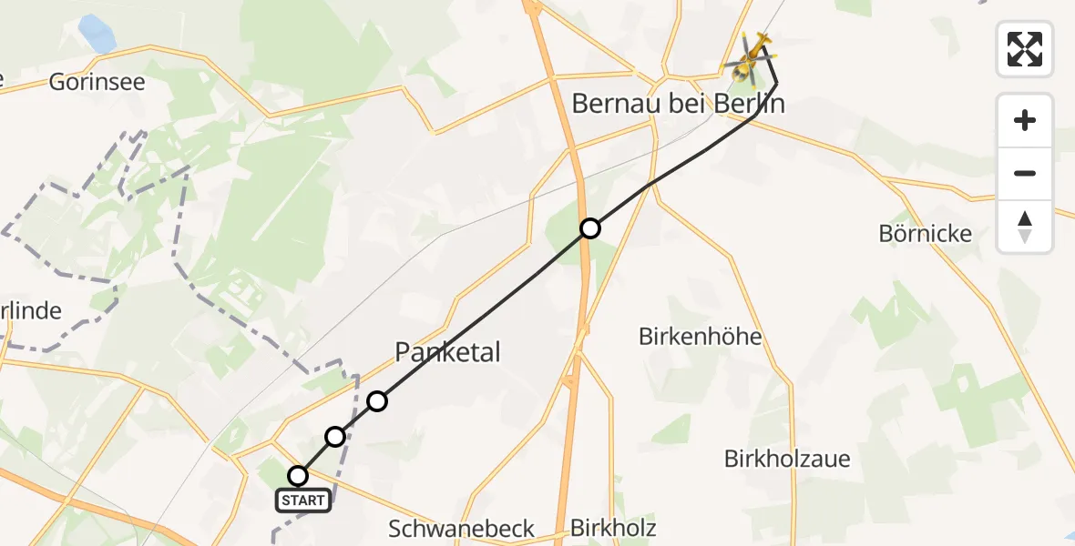 Flugroute Rettungshubschrauber Helios Clinic Berlin-Buch - Bernau bei Berlin, 11 Mai 2026, 11:04