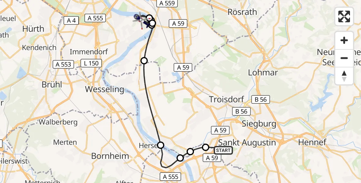 Flugroute Polizeihubschrauber Sankt Augustin - Köln, 11 Mai 2026, 11:07