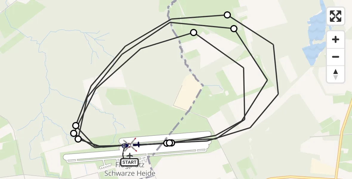 Flugroute Polizeihubschrauber Dinslaken-Schwarze Heide Flugplatz - Dinslaken-Schwarze Heide Flugplatz, 11 Mai 2026, 11:10