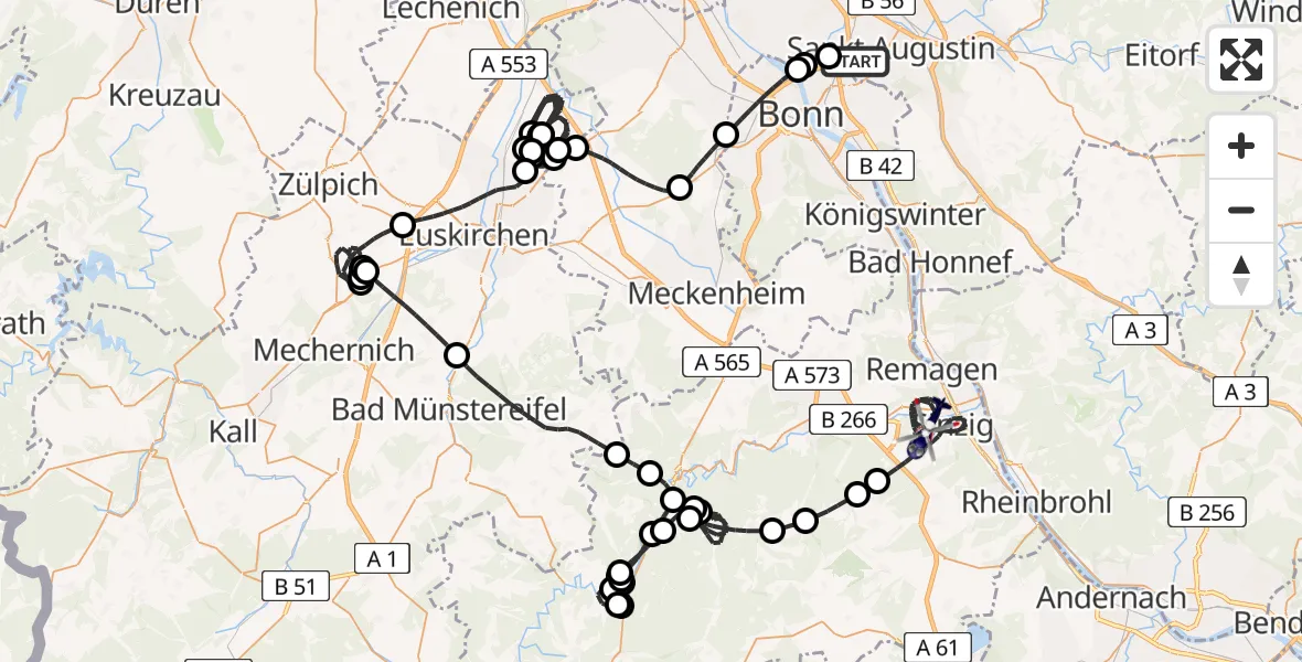 Flugroute Polizeihubschrauber Sankt Augustin - Sinzig, 11 Mai 2026, 11:13