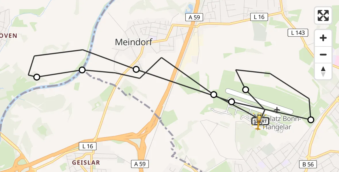 Flugroute Rettungshubschrauber Bonn-Hangelar Flugplatz - Bonn-Hangelar Flugplatz, 11 Mai 2026, 11:13
