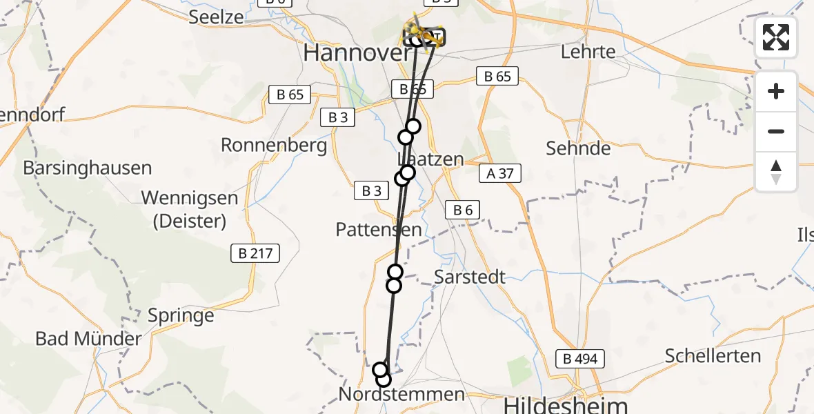 Flugroute Rettungshubschrauber Hannover Luftrettung Hubschrauberlandeplatz (Christoph 4) - Hannover Luftrettung Hubschrauberlandeplatz (Christoph 4), 11 Mai 2026, 11:21