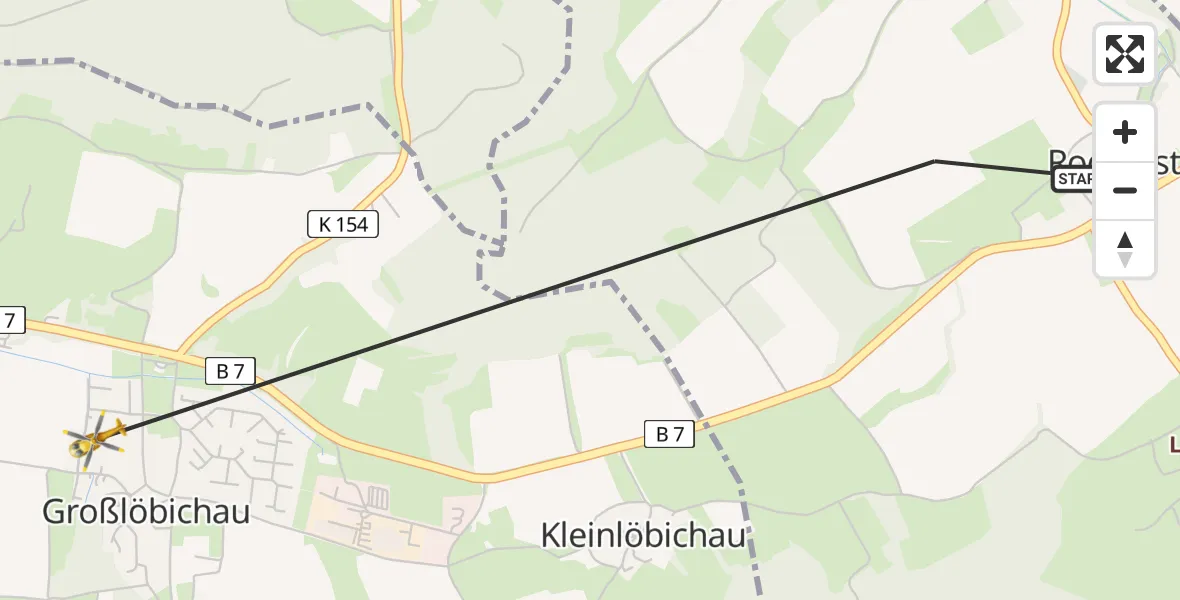 Flugroute Rettungshubschrauber Bürgel - Großlöbichau, 11 Mai 2026, 11:23