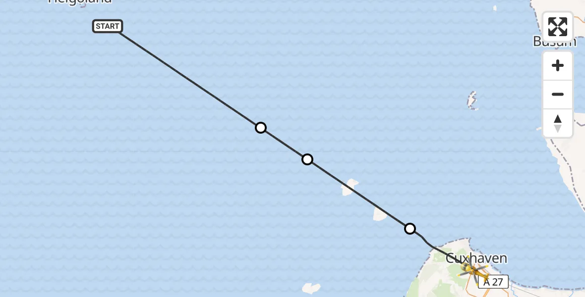 Flugroute Rettungshubschrauber Noordzee - Cuxhaven, 11 Mai 2026, 11:24