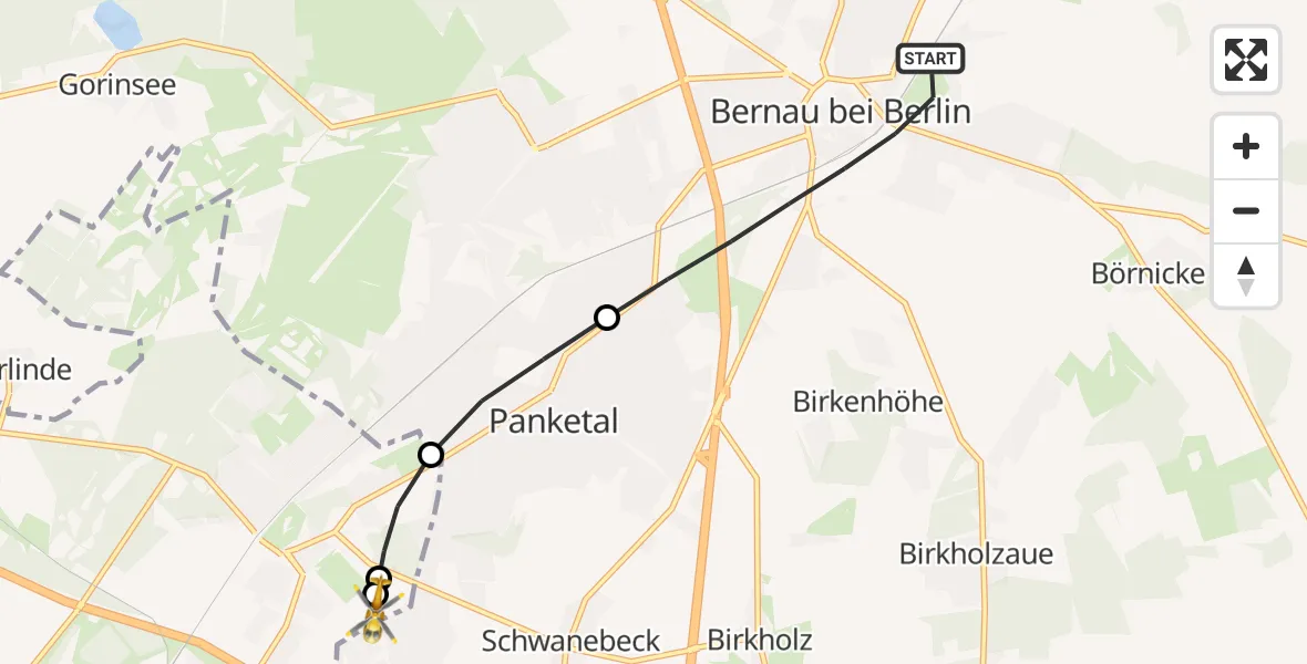 Flugroute Rettungshubschrauber Bernau bei Berlin - Helios Clinic Berlin-Buch, 11 Mai 2026, 11:31