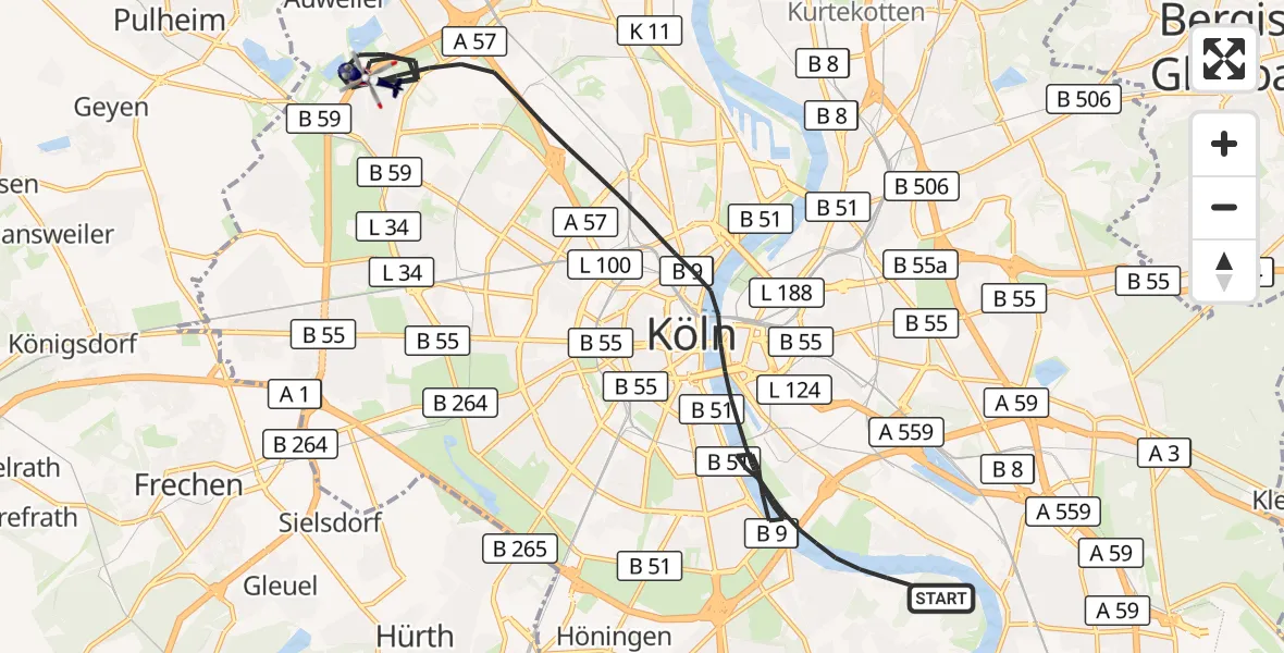 Flugroute Polizeihubschrauber Köln - Köln, 11 Mai 2026, 11:32
