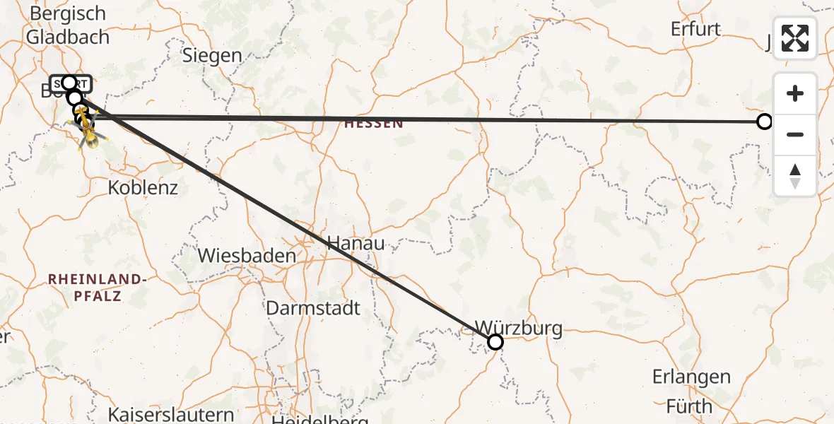 Flugroute Rettungshubschrauber Sankt Augustin - Erpel, 11 Mai 2026, 11:33
