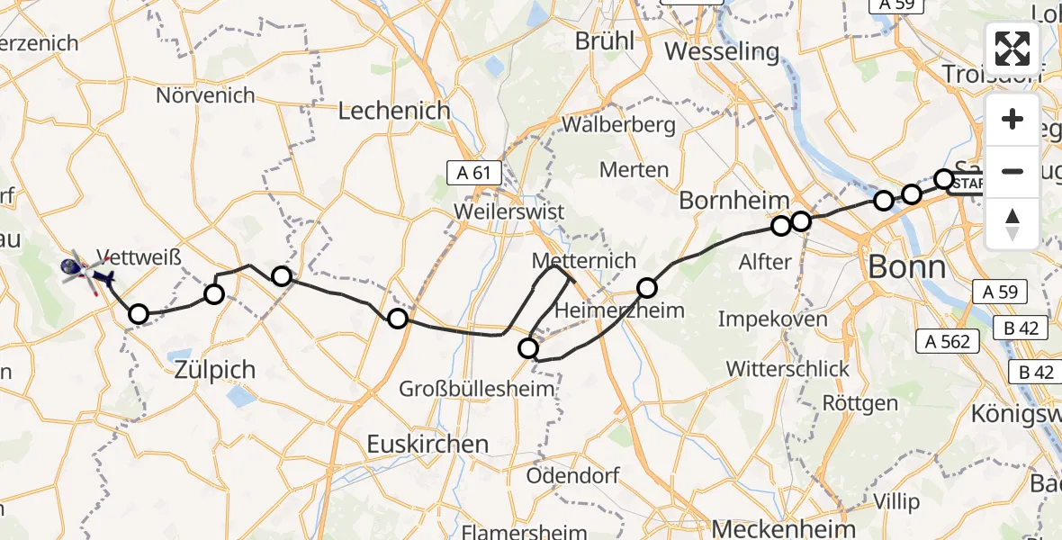 Flugroute Polizeihubschrauber Sankt Augustin - Vettweiß, 11 Mai 2026, 11:35