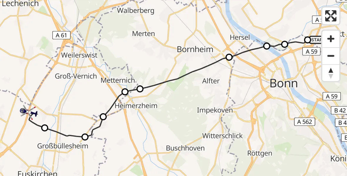 Flugroute Polizeihubschrauber Sankt Augustin - Weilerswist, 11 Mai 2026, 11:37