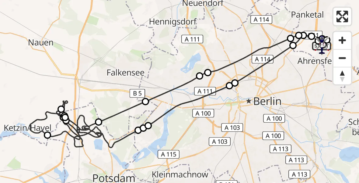 Flugroute Polizeihubschrauber Ahrensfelde Hubschrauberlandeplatz - Ahrensfelde Hubschrauberlandeplatz, 11 Mai 2026, 11:38