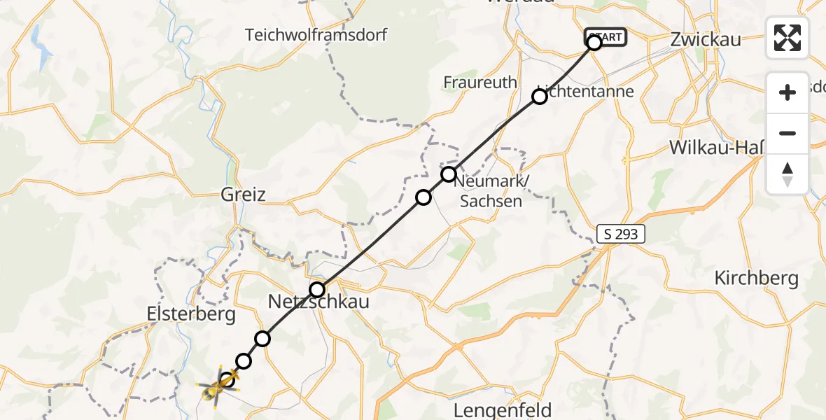 Flugroute Rettungshubschrauber ADAC Air Rescue Station Zwickau Hubschrauberlandeplatz - Pöhl, 11 Mai 2026, 11:41