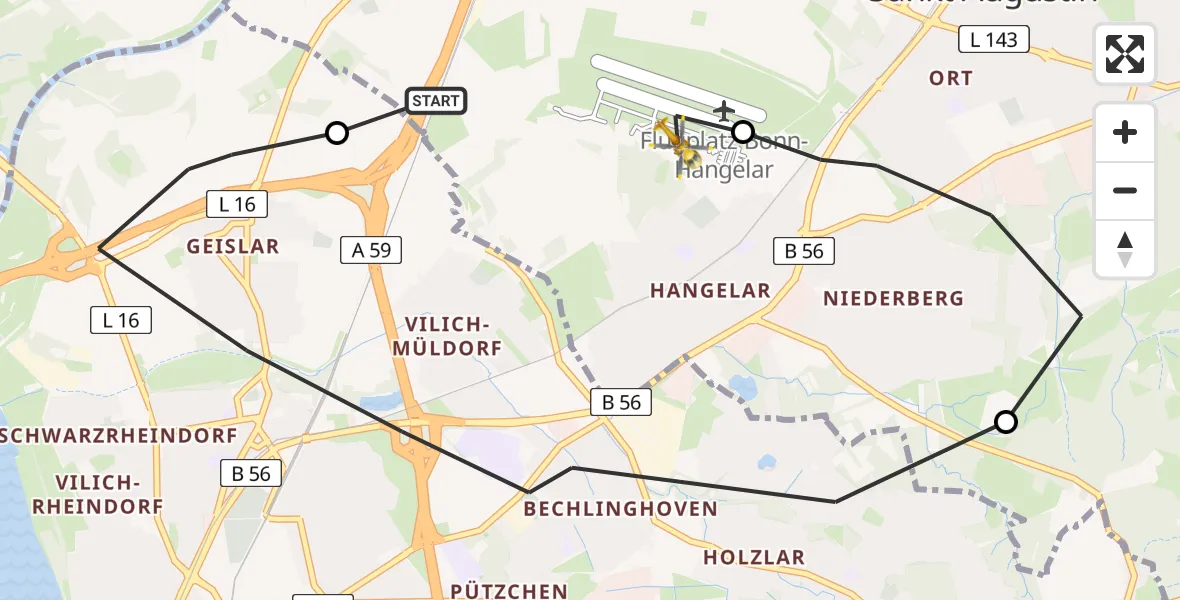 Flugroute Rettungshubschrauber Sankt Augustin - Bonn-Hangelar Flugplatz, 11 Mai 2026, 11:47