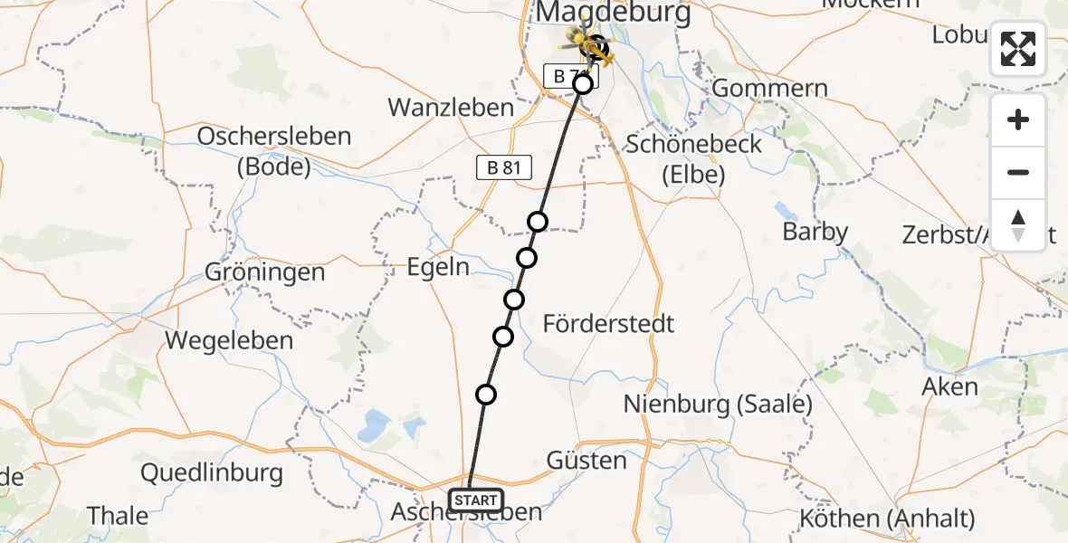 Flugroute Rettungshubschrauber Aschersleben - Magdeburg, 11 Mai 2026, 11:48
