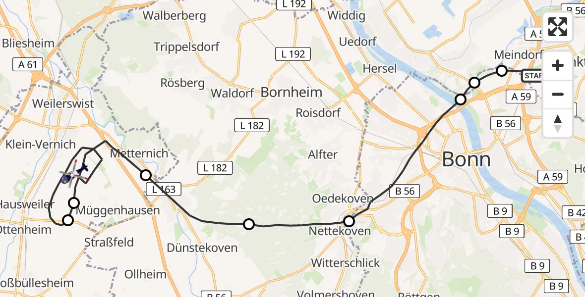 Flugroute Polizeihubschrauber Sankt Augustin - Weilerswist, 11 Mai 2026, 11:48