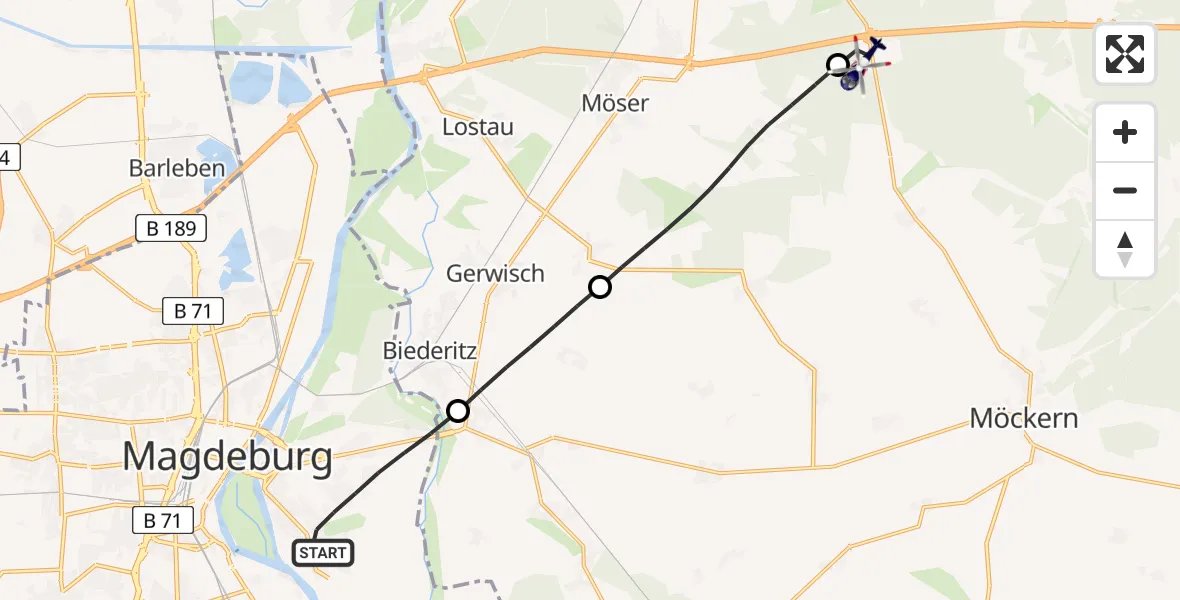 Flugroute Polizeihubschrauber Magdeburg - Burg, 11 Mai 2026, 11:49