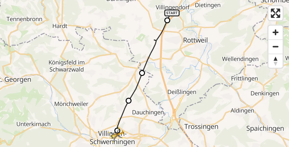 Flugroute Rettungshubschrauber Villingendorf - DRF Air Rescue Station Villingen-Schwenningen Hubschrauberlandeplatz (Christoph 11), 11 Mai 2026, 11:49