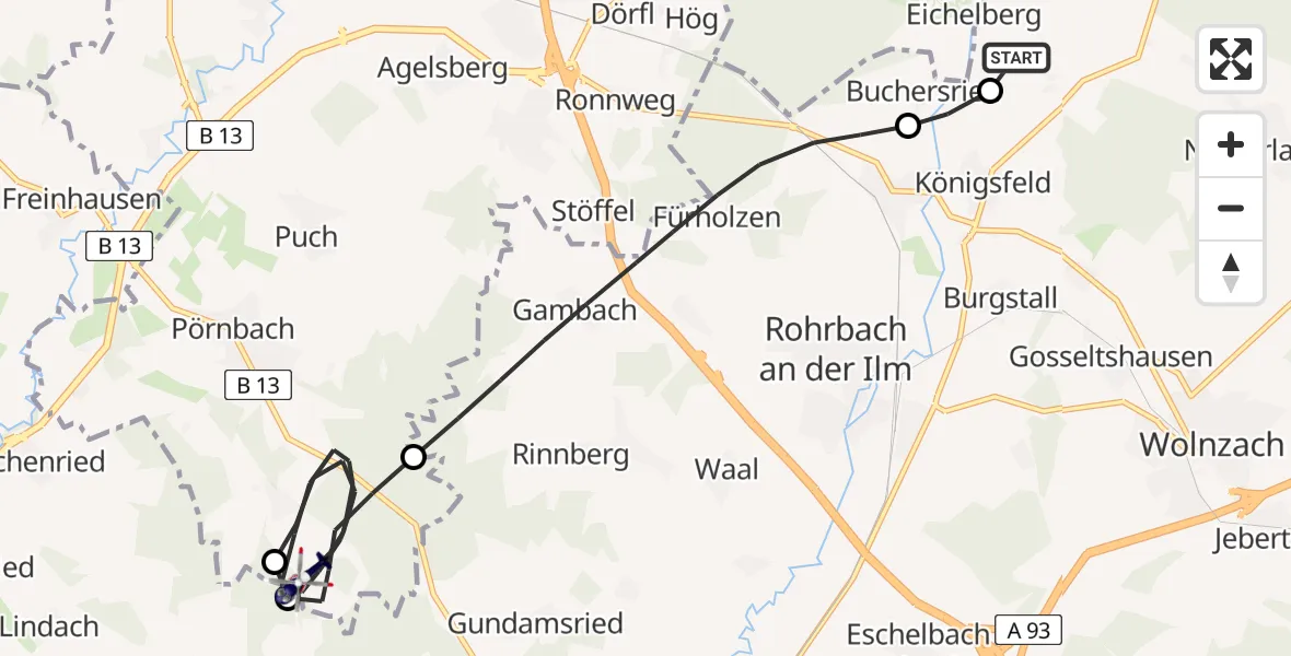 Flugroute Polizeihubschrauber Hallertau Flugplatz - Pörnbach, 11 Mai 2026, 11:52
