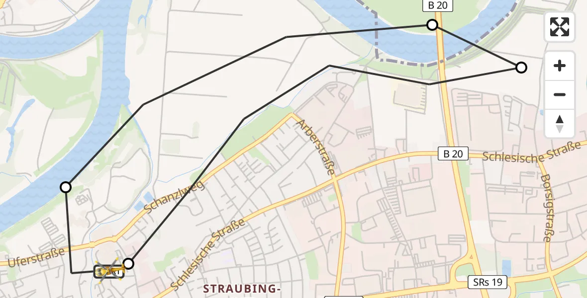 Flugroute Rettungshubschrauber Sankt Elisabeth Hospital Straubing - Sankt Elisabeth Hospital Straubing, 11 Mai 2026, 12:05