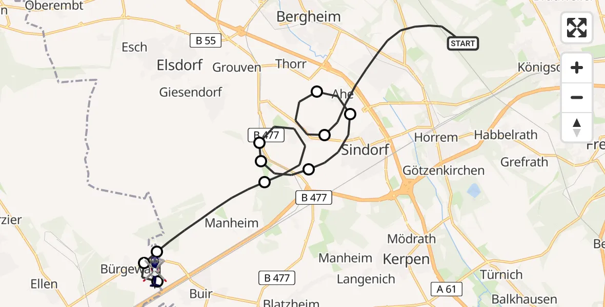 Flugroute Polizeihubschrauber Bergheim - Kerpen, 11 Mai 2026, 12:06
