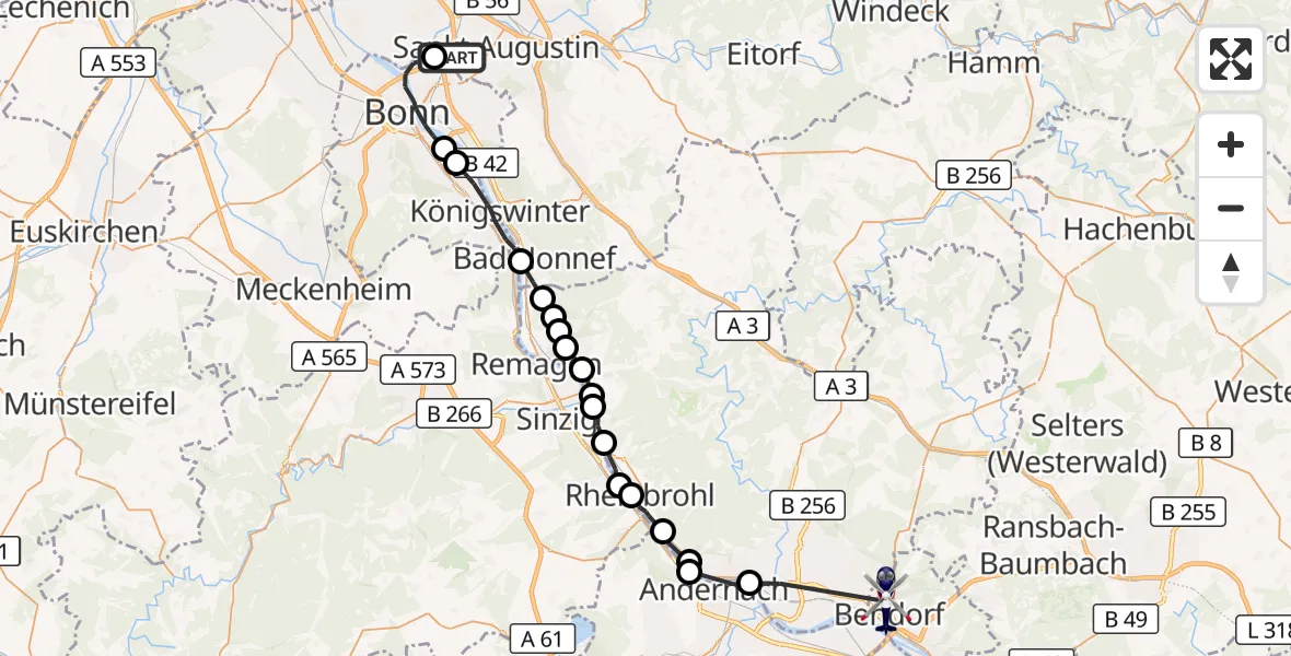 Flugroute Polizeihubschrauber Sankt Augustin - Bendorf, 11 Mai 2026, 12:12